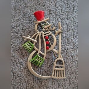 Vintage JJ Pewter Snowman Brooch
